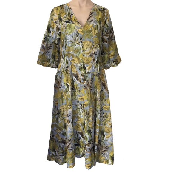 🌿 DAVID LAWRENCE 🌿women’s multicoloured floral midi dress puff sleeves size 10 - Picture 5 of 12